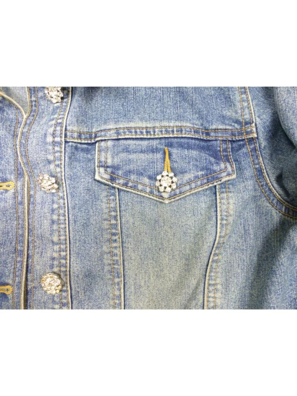 INC Womens Blue Denim Jacket With Rhinestone Buttons Double Pockets - Picture 4 of 13